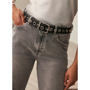 Mint Velvet Black Studded Leather Belt